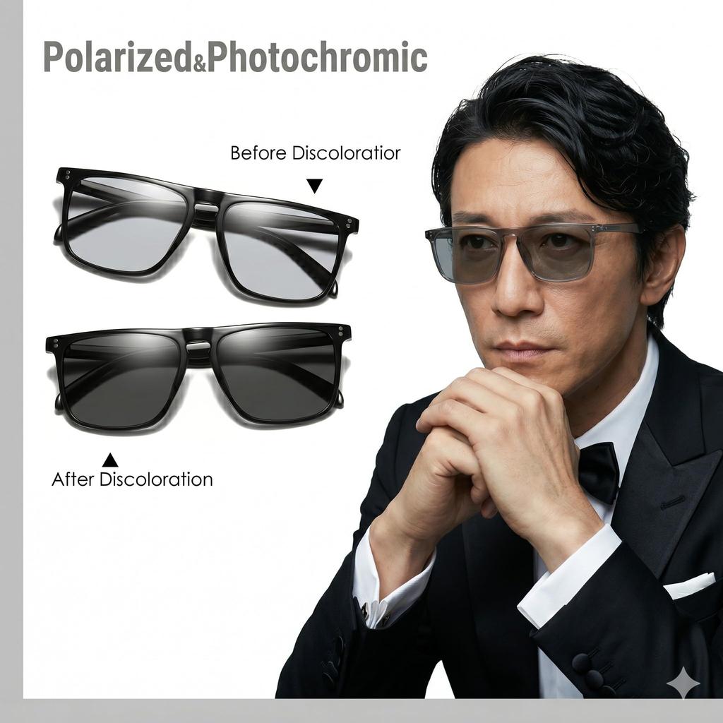 [REONAS] Polarized + Photochromic Sunglasses, Wellington Style, UV Protection, for Driving, Fishing, Golf, and Outdoor Activities, BRAND3 (Sand Black)