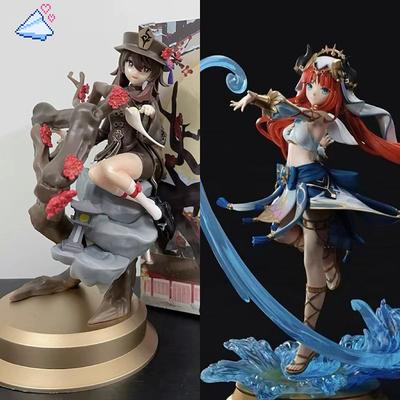 Genshin Impact 27cm PVC Anime Figur Nilu und 23cm Hu Tao Figur Puppe Actionfigur Sammlerstück Spielzeug Schreibtischdekoration Geschenke