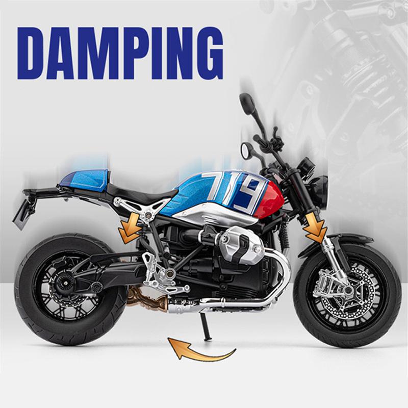 1/9 BMW R NINE T Alloy Cruise Sports Motorcycle Model Diecast Metal Toy Classic Street Racing Motorcycle Model Sound Light Kids Gift