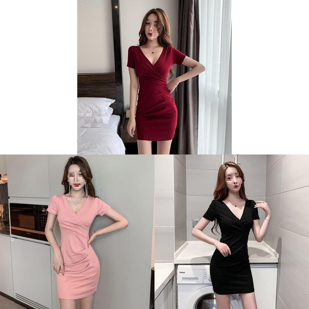 Dressy Knit Fabric Vneck Short Sleeve Bodycon Summer Dress For Women