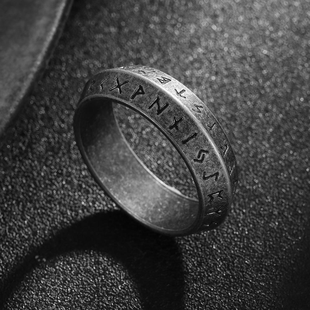 Viking Norse Futhark Runes Ring Men Antique Silver Stainless Steel Vegvisir Amulet Icelandic Jewelry Gift