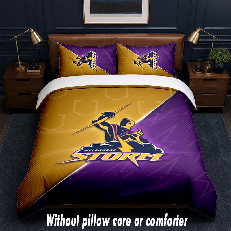 Melbourne Storm Design Bed Bedding Set 1 Duvet Cover + 2 Pillowcases Soft Breathable Household Bed Linens