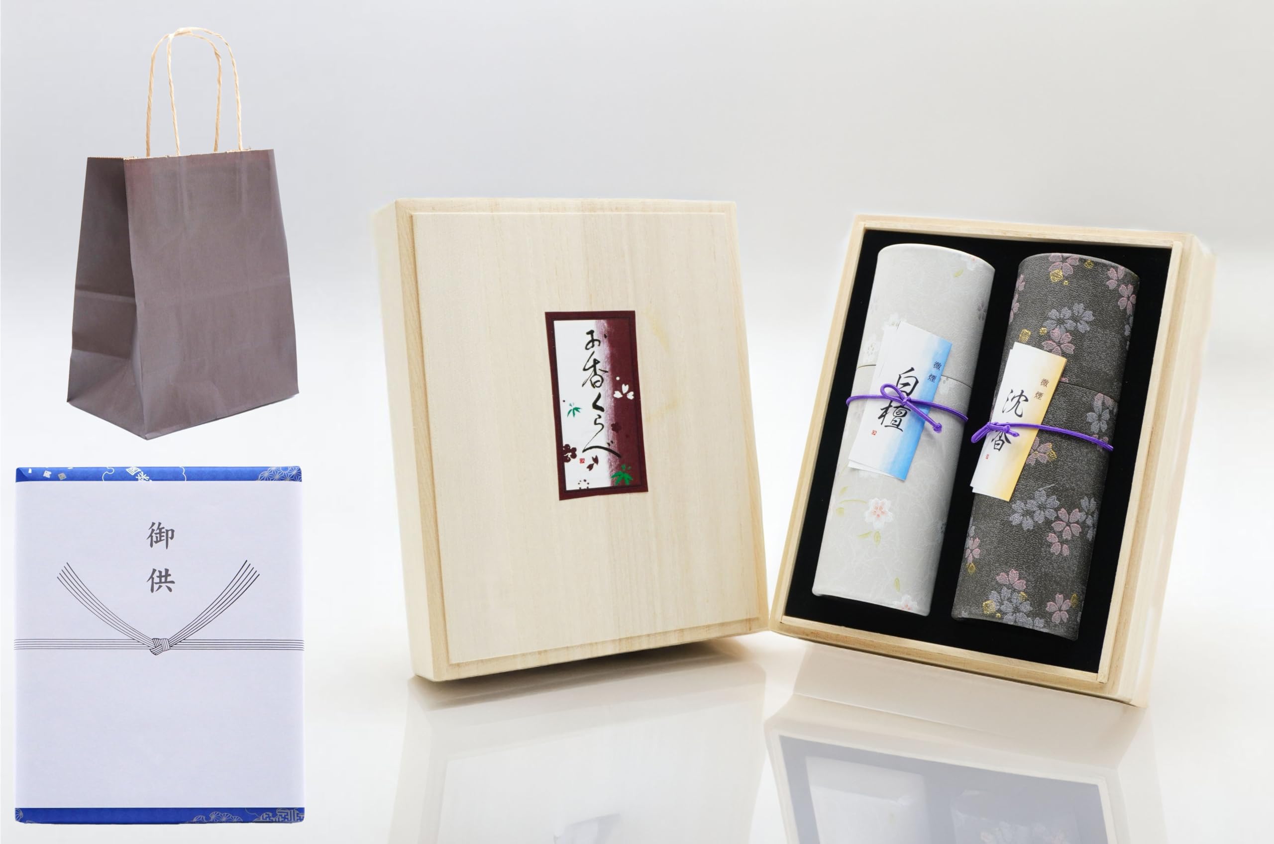 

[Includes a carry bag] Incense Comparison (Sandalwood and Agarwood Scents) in a Premium Paulownia Wood Box. Low-Smoke Incense. Includes Gift Wrapping