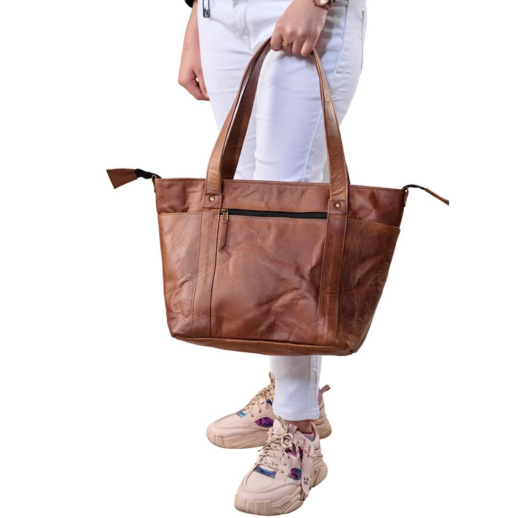 Borsa a Tote in Pelle Vintage Fatta a Mano – Borsa da Giorno da Donna