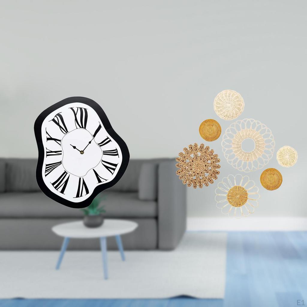 Acrylic Luxury Melting Clock And Unique Rattan Woven Wall Art Creative Distorted