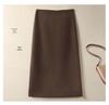 2025 Wool High-Waisted Black Slit Mid-Length Skirt - Autumn/Winter Slimming Style