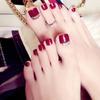 Wine Glossy False Toe Nails Fashion Square Short Full Cover 24PCS Fake Toenails