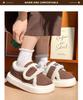Women's Retro Velcro Cotton Slippers - Non-Slip, Warm Velvet, Full Heel for Autumn/Winter.
