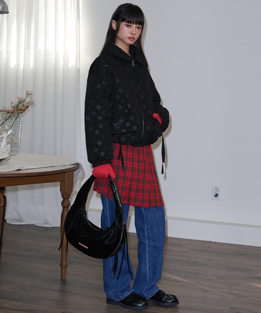 OPENING SUNSHINE Buckle Pleated Check Wrap Mini Skirt_Red