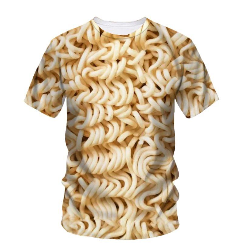 Summer Men Creative Personality Potato Chip Snack Pattern T-Shirt Fashion Interesting O Neck Short Sleeve Loose Plus Size Top