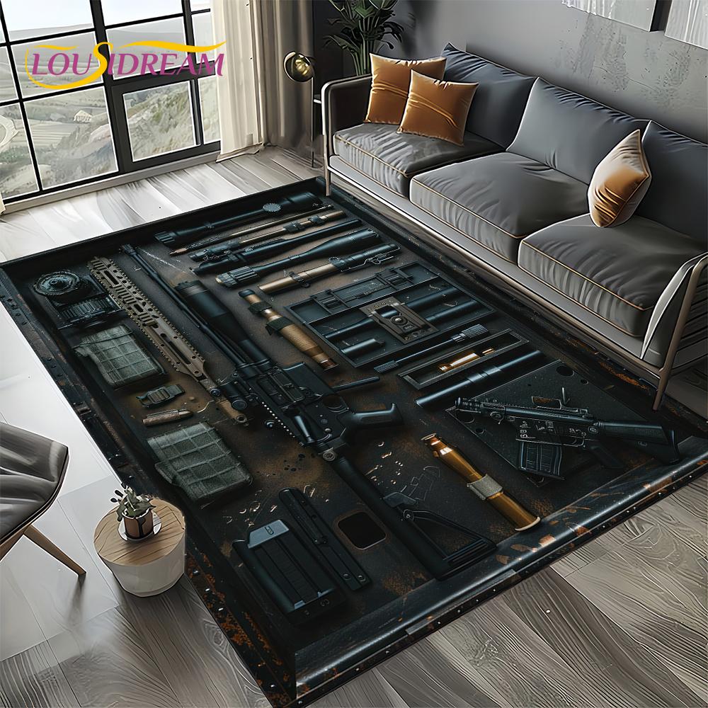 2025 New Retro Guns Pistol Ammunition Bullet Cartridge AK M4 Rug Carpet for Living Room Bedroom Decor,Non-slip for Sofa Doormat