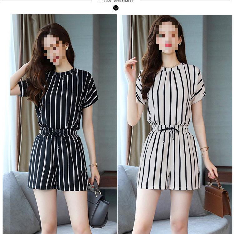 Summer 2026 Women's Striped Casual Two-Piece: Loose Short Sleeve Top & Shorts