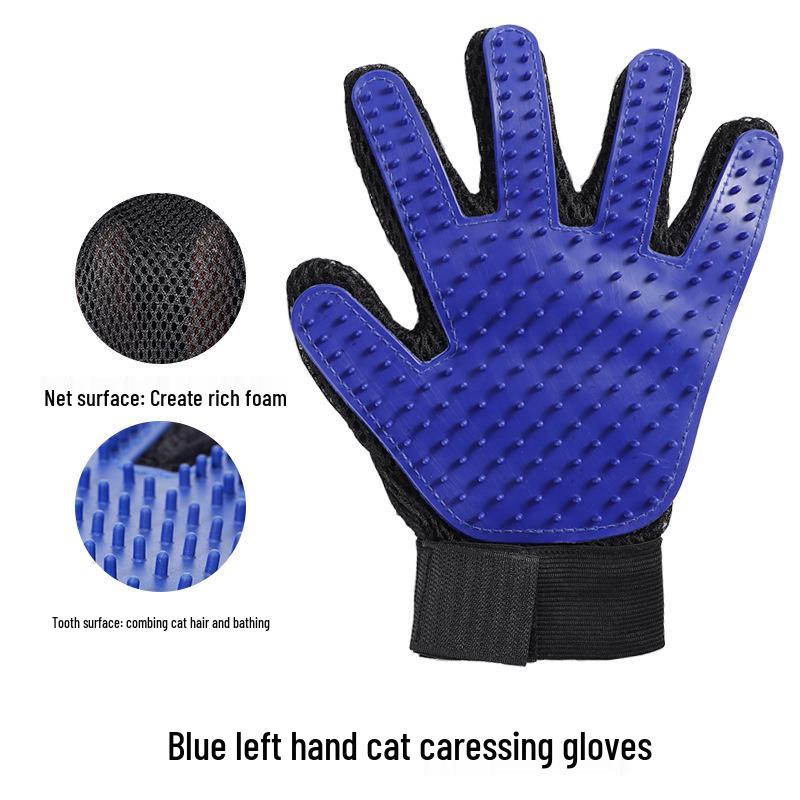 Zweiseitige Katzenhaarentferner-Handschuhe und Pflegebürste