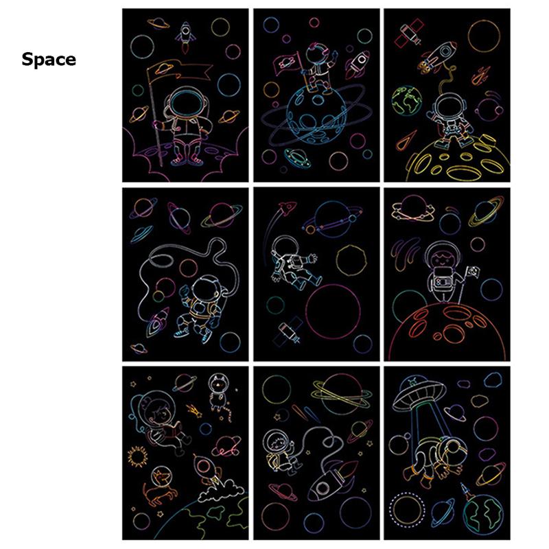 Pittura da graffiare a cartoni animati Giocattoli da disegno per bambini Arte Creatività Fai da te Materiali per graffiti Colore abbagliante Libro di pittura graffiata TMZ