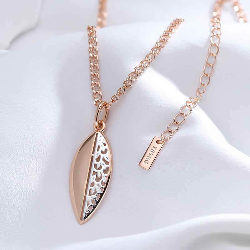 Luxury Glossy Metal Flower Big Pendant Necklace For Women Rose Gold Color Mix Daily Fine Vintage Jewelry