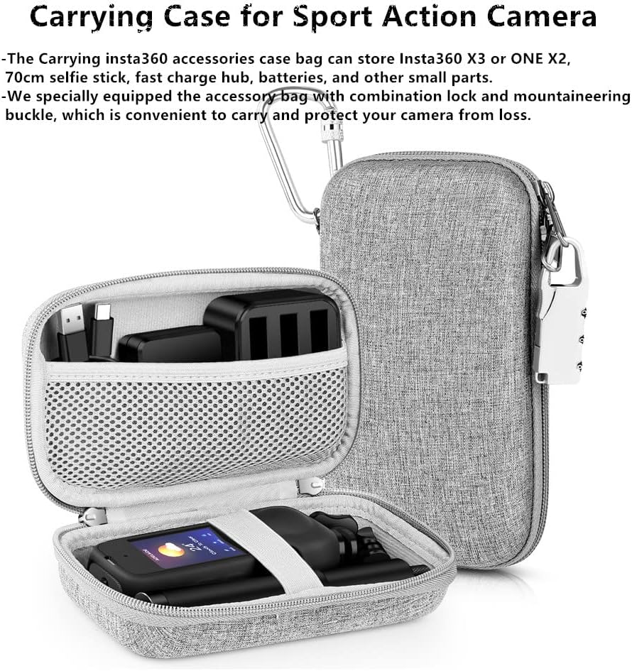 7in1 Insta360 X3 Accessories Kit: Silicone Case, Lens Guard, Screen Protector, Outdoor Bag with Carabiner