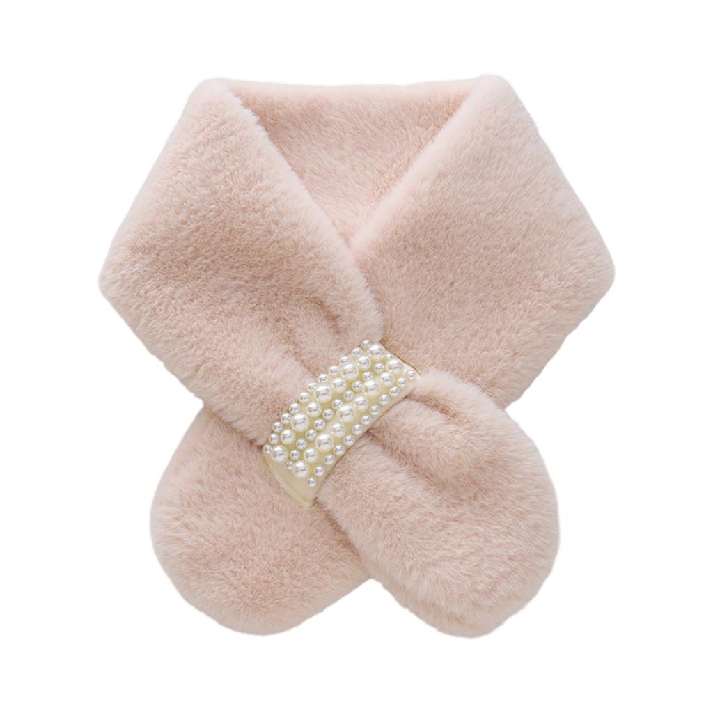 Ladies' Fashion Pearl Scarf Versatile Cute Hair Thickened Warm Cross Neck