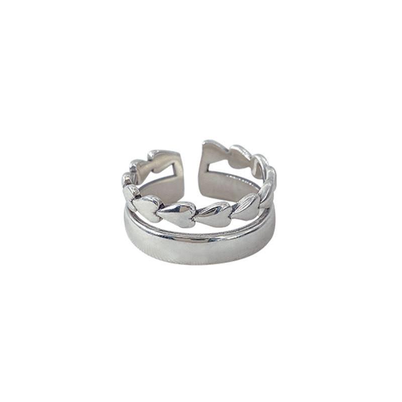Adorable Korean-inspired Adjustable Heart Shaped Double Layer Silver Ring 2021 Trendy Design For Fashion Enthusiasts