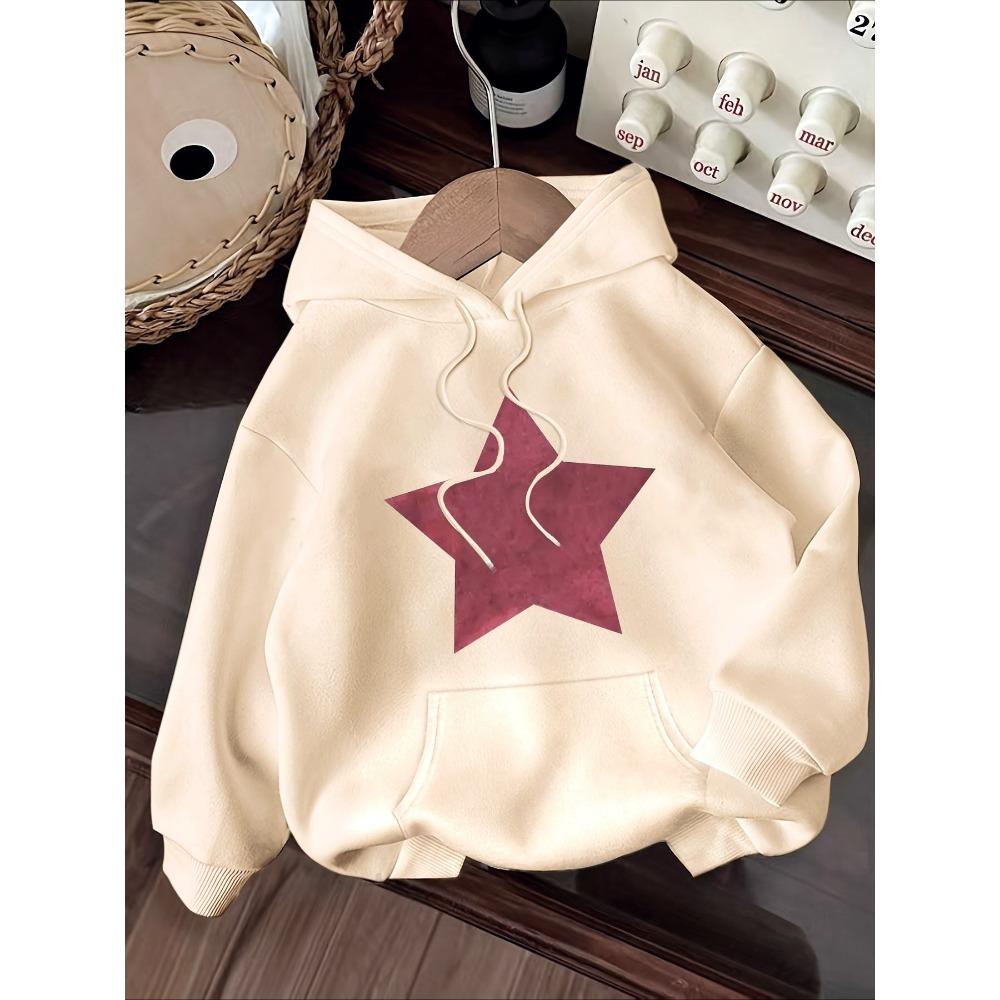 Retro Fünfzackiger Stern Musterdruck 2025 Herbst Winter Damen Hoodie Rundhals Langärmlig Lässige Damenbekleidung