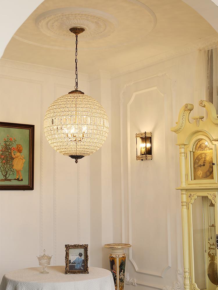 Medieval French Court Style K9 Crystal Chandelier Retro Light Luxury Globe Chandelier Living Room Bedroom LED Decorative Lamp