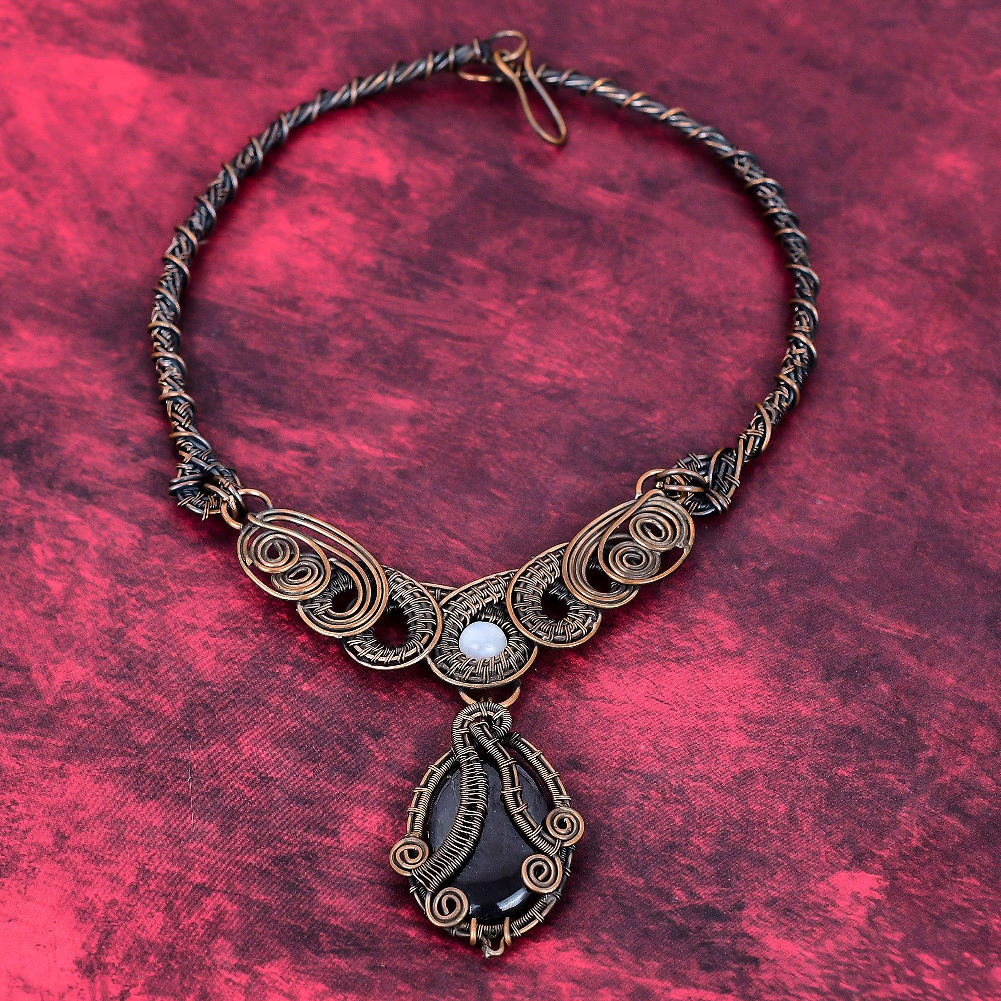 

Намисто з сугіліту намисто, обмотане мідним дротом антикварні прикраси натуральний райдужний місячний камінь намисто ручної роботи намисто з дорогоцінного каміння подарунки для жінок