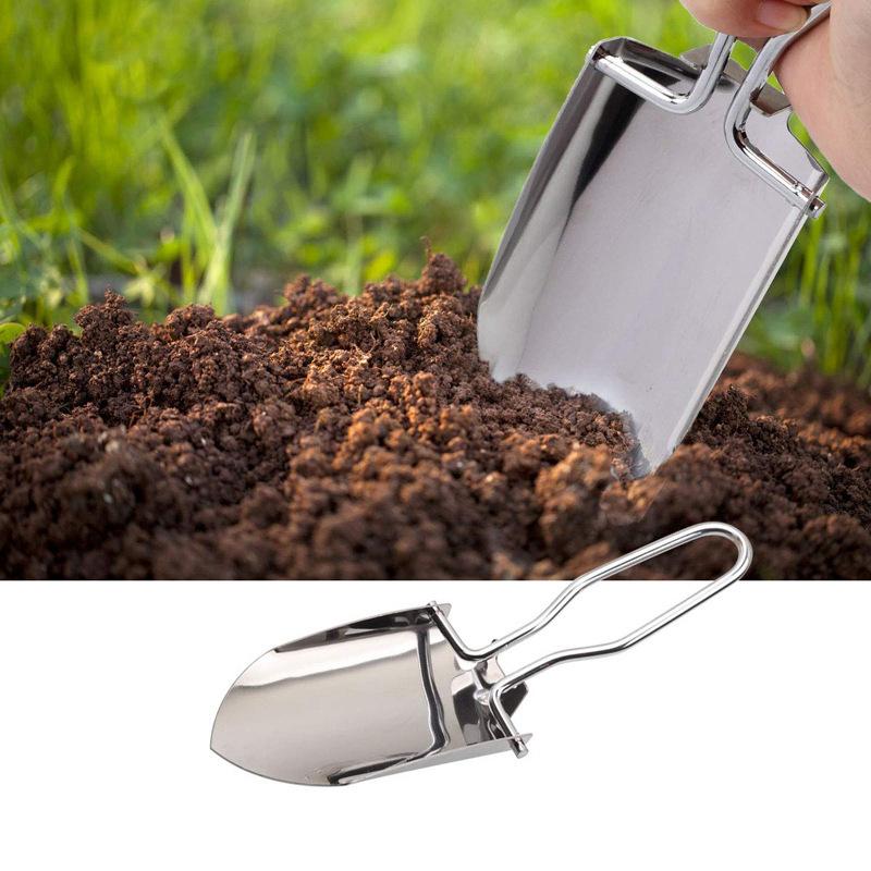 1 2pcs Stainless Steel Foldable Gardening Shovel Spade Transplant Tool Strong Handle for Flower Bed and Emergency Outdoor Use