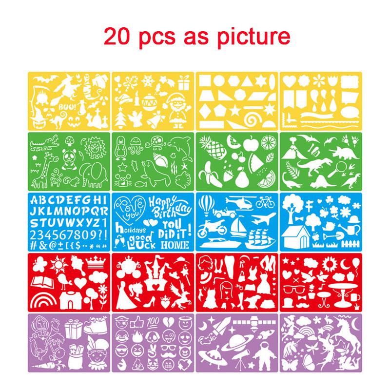 

Kids Drawing Stencils Set: 20 pcs Large Plastic Templates with 300+ Patterns for Painting - Creative Gift for Girls & Boys