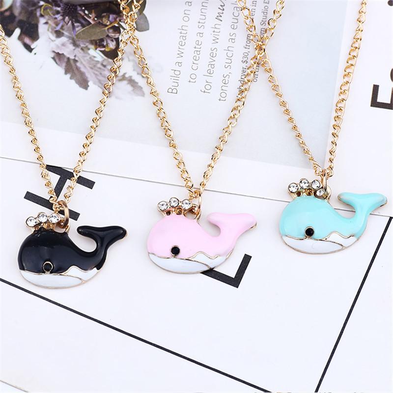 ZRM Trendy Rhinestone Whale Necklace Lovely Crystal Fish Animal Pendant Necklaces For Girls Women Child Gifts