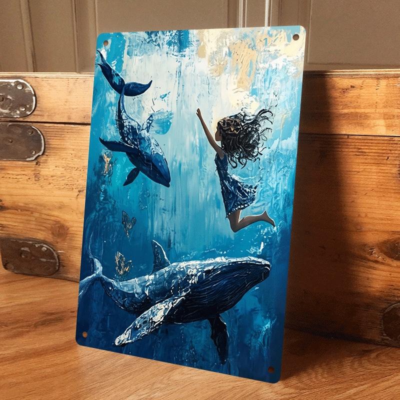 

1 piece - Deep Sea Whale Dream Girl Tin Painting, Modern Living Room/Entrance Hall Decorative Wall Art Hanging, Creative Gift (2 (as the picture,20x30cm)