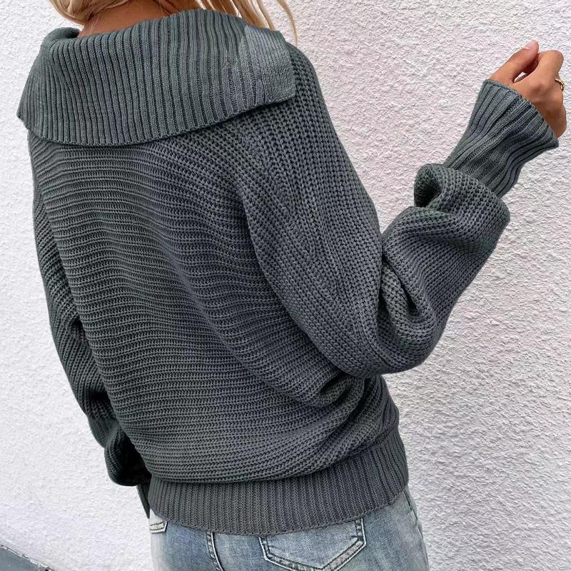 IHUASU Podzimní a zimní rukáv Volný Jednobarevný Svetr s dlouhým rukávem Dámský svetr s výstřihem do V