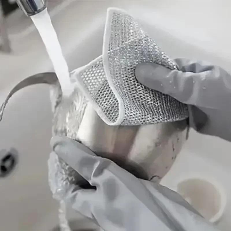Double-Sided / Single-Sided Silver Fabric Dishcloth Dish Towel Absorbent Non-Stick Oil Dish Rag Housework Cleaning Oil Removal Kitchen Cleaning
