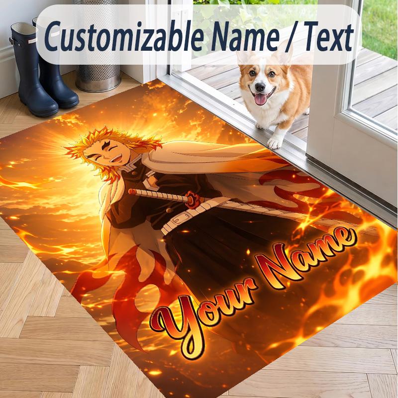 Custom Text Demon Slayer Pattern Floor Rug Soft Indoor Carpet Mat Living Room Bedroom