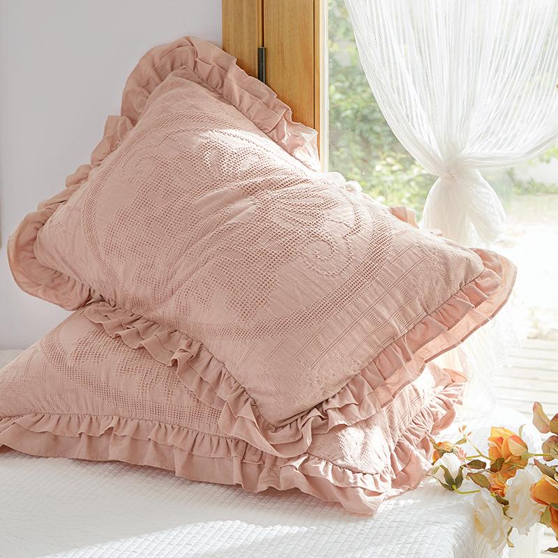 45x75cm Solid Color Cotton Pillowcase Adult Home Double-layer Lotus Leaf Lace Pillow Core Cover Enlarge Widen Fix The Non Displaced Pillow Covers