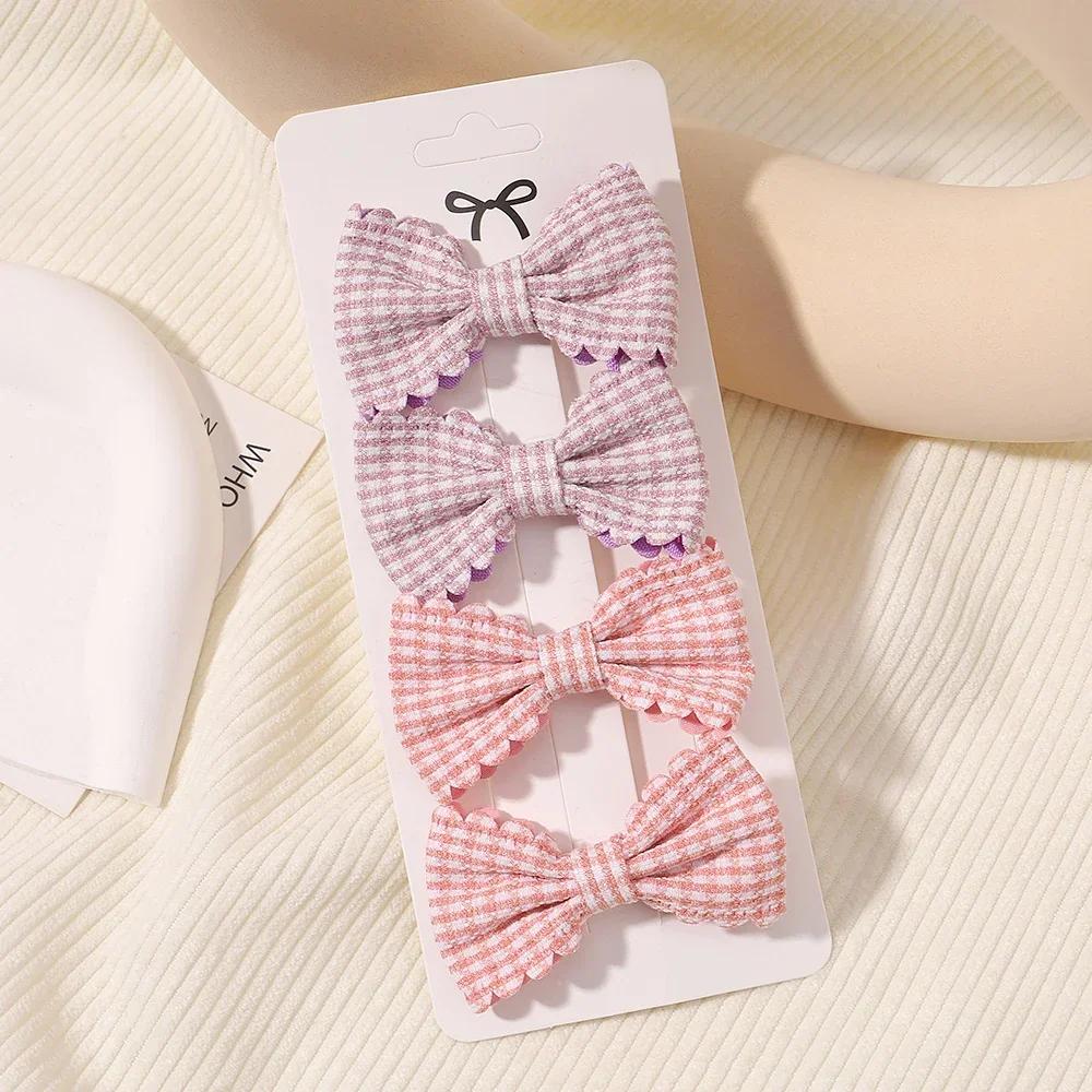 4Pcs/Set Candy Color Mini 2.5" Sweet Bows Hair Clips for Baby Girls Lovely Plaid Hairpins Hairgripes Headwear Hair Accessories