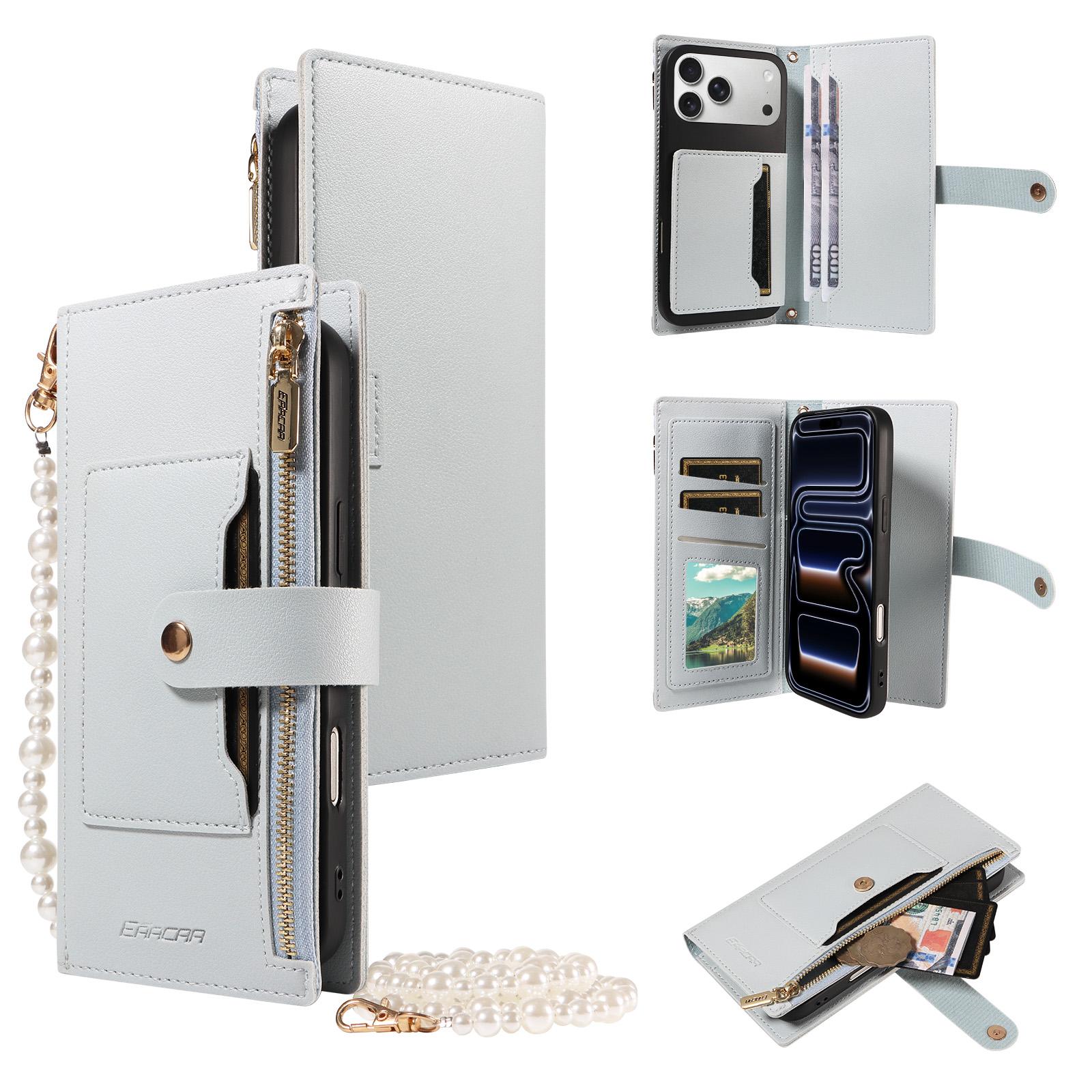 

Leather Phone Case for iPhone 17e /17 Pro Max /16 15 14 13 12 11 with Magnetic Buckle, Multi-Card Slots, Wallet and Stand iPhone 14 синий