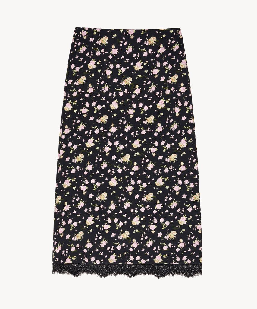 LADY VOLUME Floral Lace Skirt (Black)