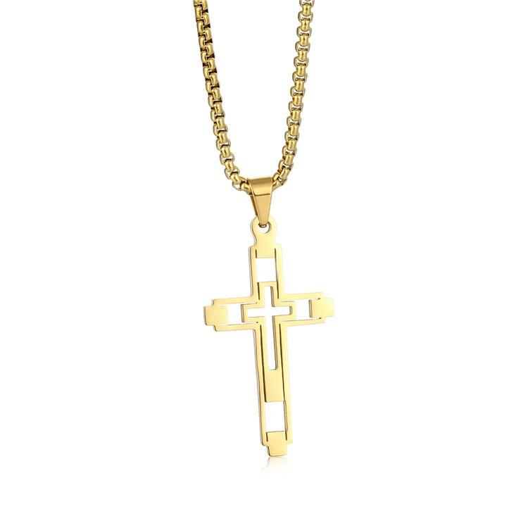 1PC Hip Hop Cross Stainless Steel Chain Necklaces Gold Color Long Pendant Necklace