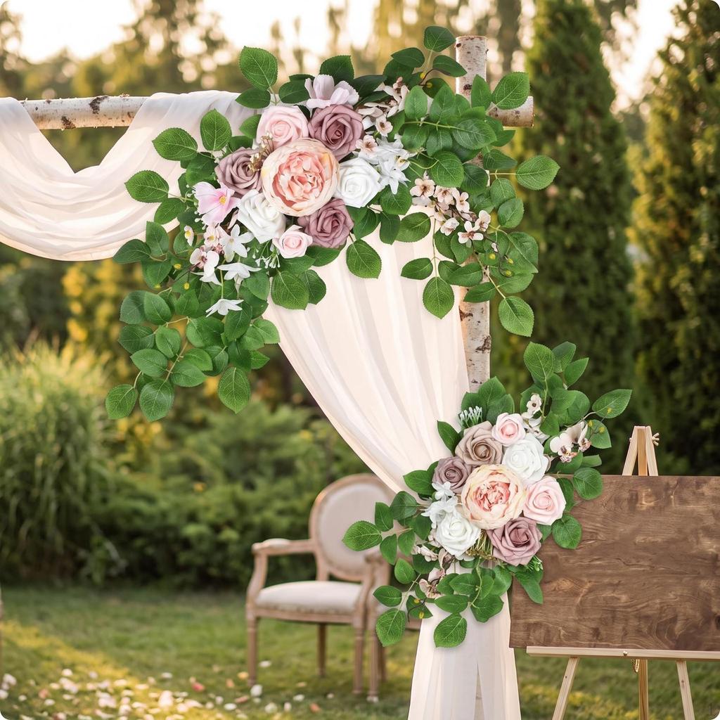 2 Pieces Wedding Arch Flowers Silk Artificial Flower Swags Trailing Floral for Brides, Welcome