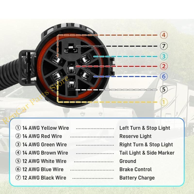 7 Way & 4 Flat US Trailer Wiring Harness with Mounting Bracket for USCAR Socket Pickup Truck