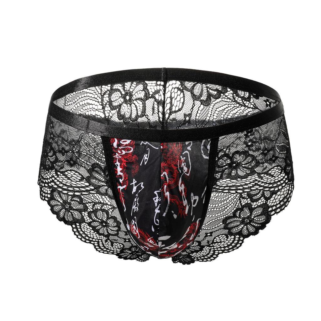 Men's sexy lace panties perspective boxers sexy hollow boxers bed seduction flirting underwear