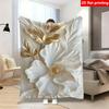 2D Flat Printing 1pc White And Golden Floral Flannel Blanket Premium Sofa Cover And Throw Bedroom Nap Warmth Air Conditioning Blan