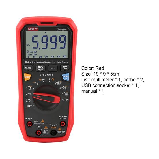 UT61B+ Digital Multimeter LCD Display Accurate Measurement Flame-Retardant ABS TRUE RMS AC/DC Voltage