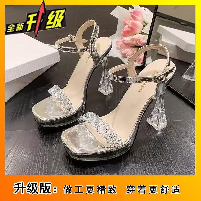 Niche Fashion Hollow Versatile High Heels Sandals High Heels Women's 2025 Summer New Breathable Sexy Square Head Single Shoes Women