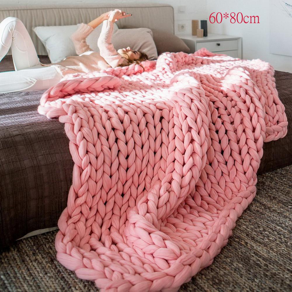 

Модное вязанное вручную толстое трикотажное одеяло из толстой пряжи, похожей на шерсть, полиэстер, объемные вязаные одеяла, зимнее мягкое теплое покрывало 60*80cm розовый