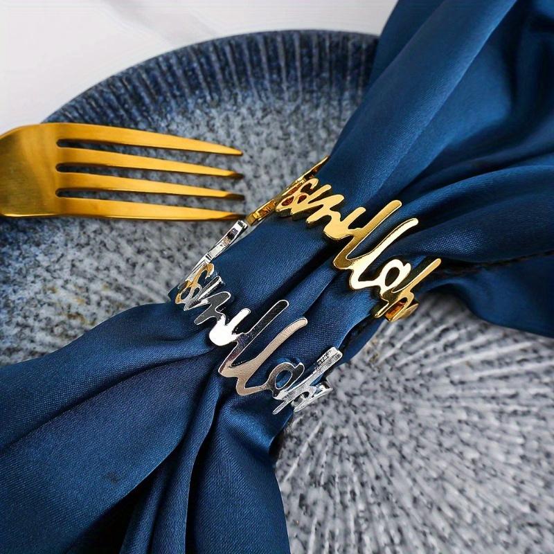 12Pcs Bismillah Napkin Rings Gold Alloy Letter Napkin Holder Muslim Islamic Ramadan Kareem Party Decor Eid Mubarak Gifts