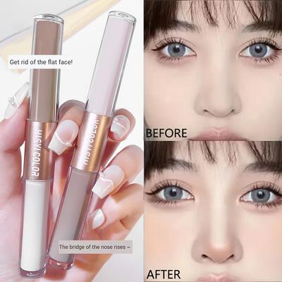 Double-headed High-gloss Contouring Stick, One Stick To Complete Lifting and Contouring, 3D Nose Bridge & V-shaped Face Makeup
