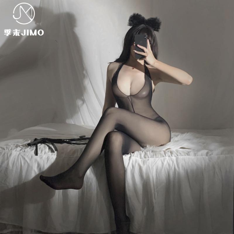 Sexy underwear sexy naked back mesh seductive transparent lace lace neck socks open-file free one-piece socks