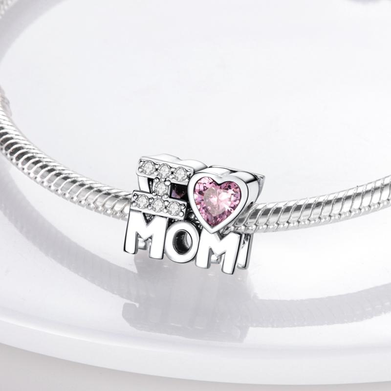 925 Sterling Silver Dangle Charm Beads Family Heart Fit Original Bracelet DIY For Pendant Necklace Making Mother's Day