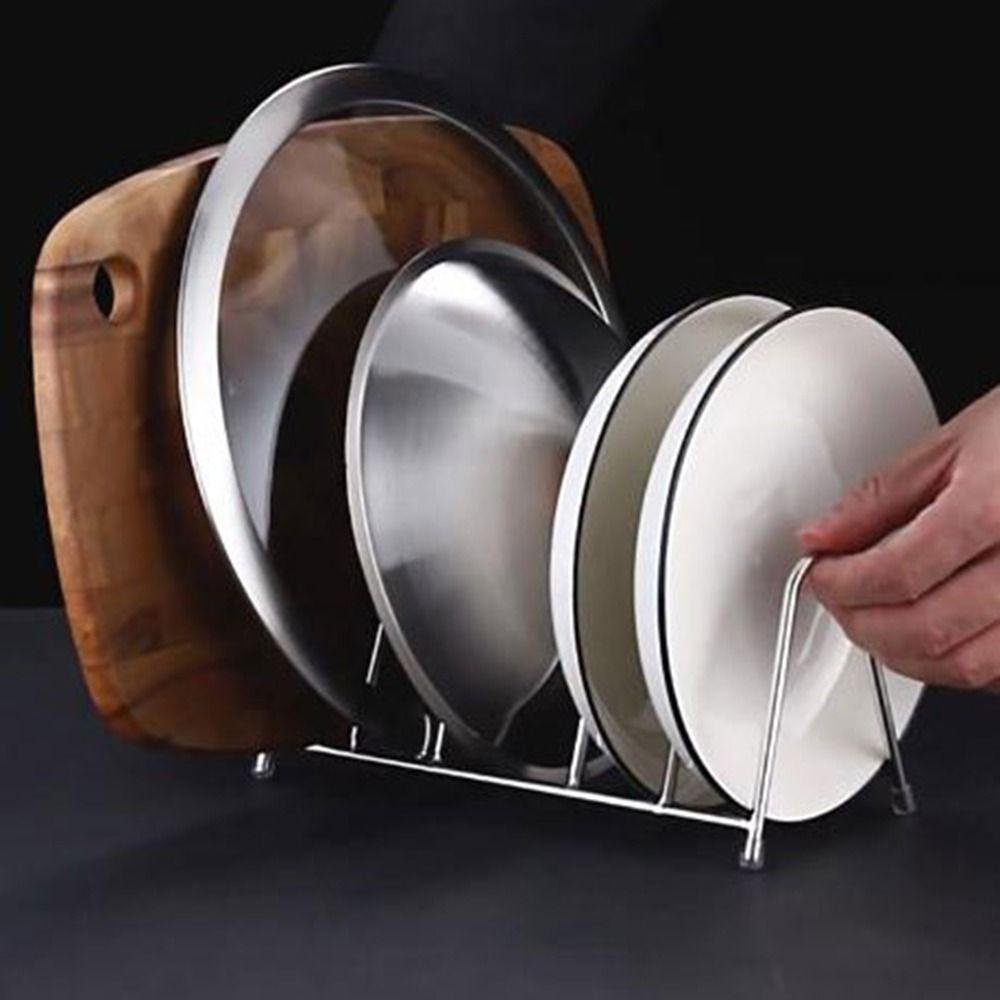 Vertical Pot Lid Holder Stainless Steel Cutting Board Holder Pot Lid Storage Rack Countertop
