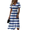 Ladies' Striped Casual Fashion Short Sleeved V-neck Dress